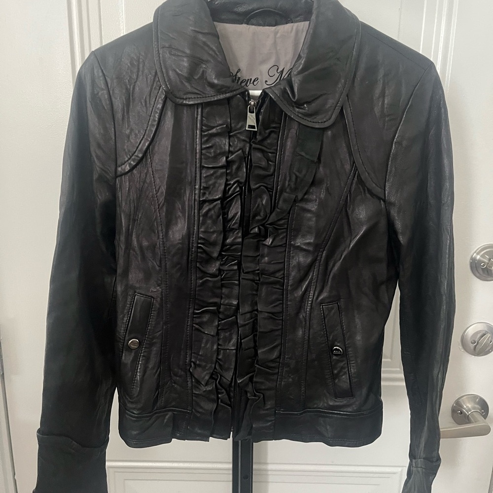 Steve Madden Ruffled Black Leather Jacket